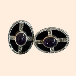 Judith Jack Marcasite Amethyst Black Onyx Earrings